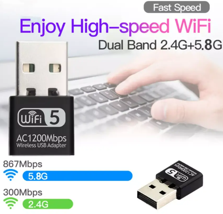 Amazon Hot Selling 1200Mbps Dual Band AC1200 USB Wifi Adapter Dongle For PC-Laptop