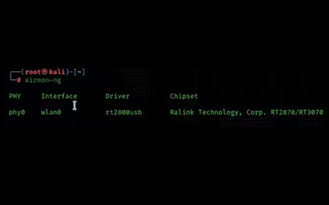 kali cracking WiFi password tutorial guide - check if the network card supports the listening function airmon-ng